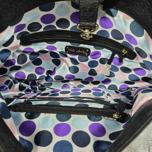 NEW Kate Landry Large Black Gold Canvas & Leather Hobo Shoulder Bag - Picture 7 of 11